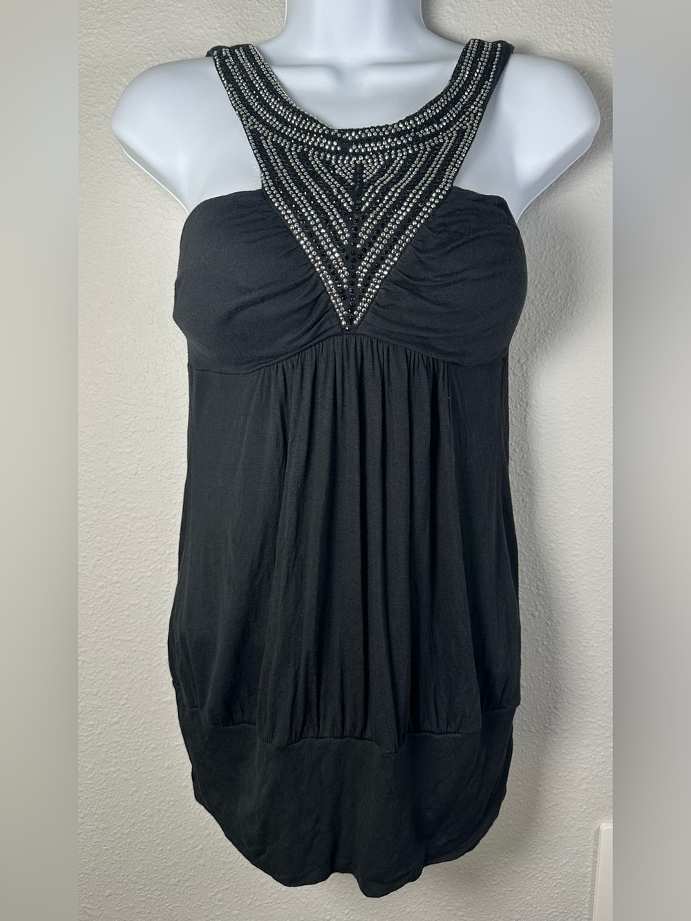 A’Gaci Black Rhinestone babydoll Tank Top Size Small